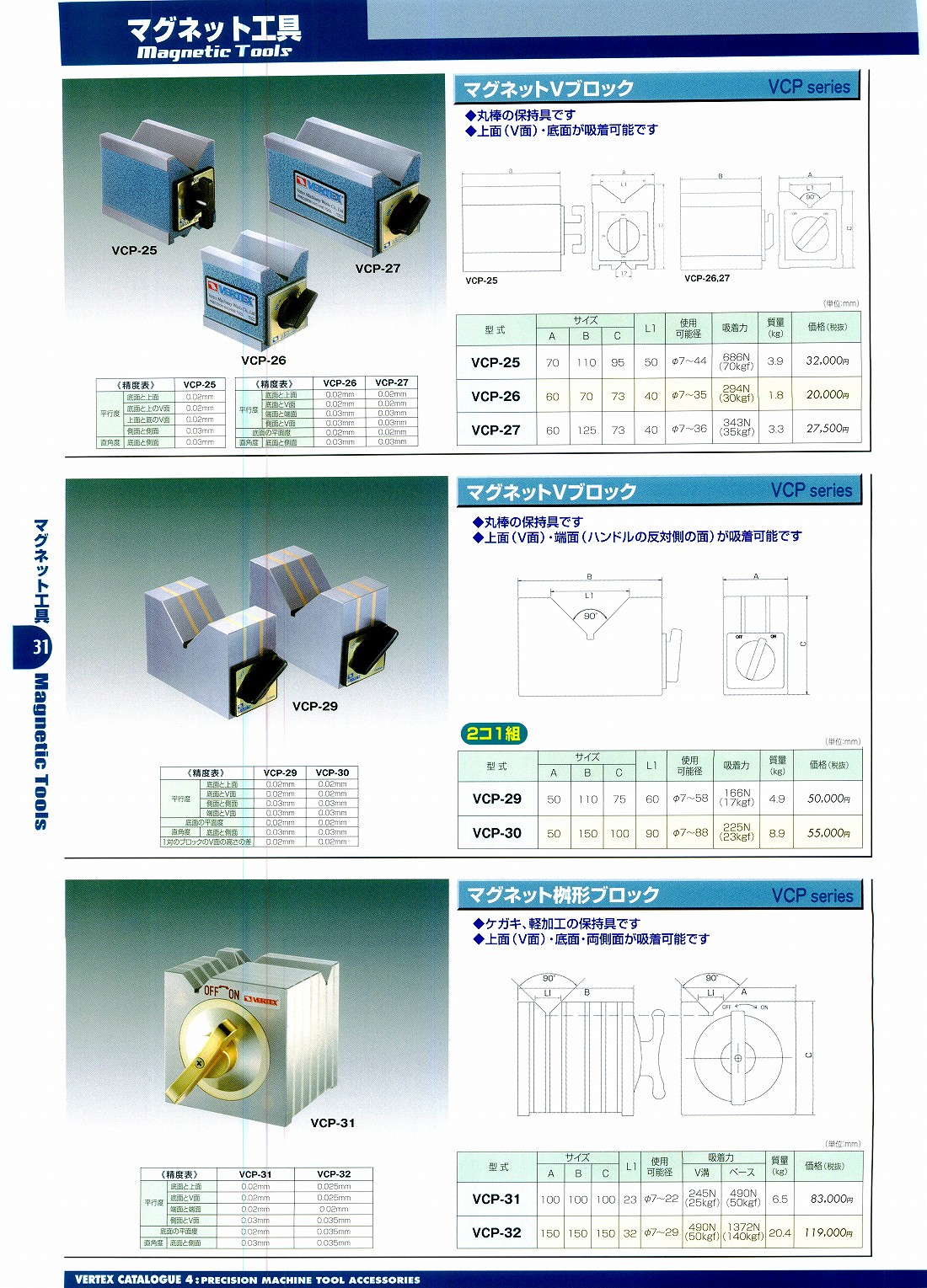 バーテックス　・マグネットVブロック　・マグネット枡形ブロック　VPC-25　VPC-26　VPC-27　VPC-29　VPC-30　VPC-31　VPC-32